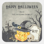 不気味な衣装とカクテルのハロウィン スクエアシール (正面)