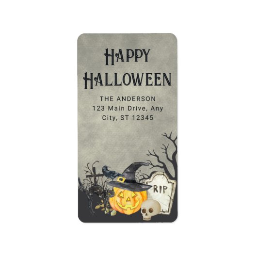 不気味な衣装とカクテルのハロウィン ラベル (正面)