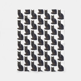 不気味な視線を放つ黒猫切り出し白 フリースブランケット