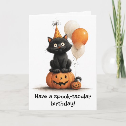 不気味な誕生日ハロウィーン猫を飼っている カード (正面)
