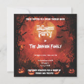 不気味な赤いハロウィンパーティー - 輝く月とジャック 招待状 (正面)