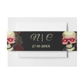 不気味な赤い花のダークで気分が落ちるようなゴシック スカル ハロウィン 招待状ベリーバンド (正面例)