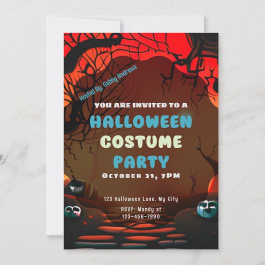 不気味な赤い風景の枝サンハロウィーン 招待状 (正面)