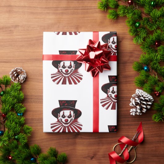 不気味な赤と黒のレトロヴィンテージサーカスピエロ ラッピングペーパー (クリスマスギフト)