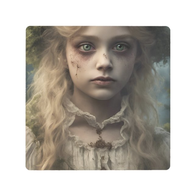 不気味な金髪の子完全に死んでいなどもビクトリアンのポートレート メタルプリント (正面)