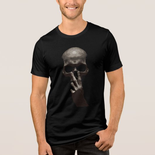 不気味な鏡像: ドクロと闇の手 トライブレンドTシャツ (正面)