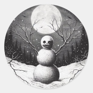 不気味な雪だるまホラークリスマス ラウンドシール