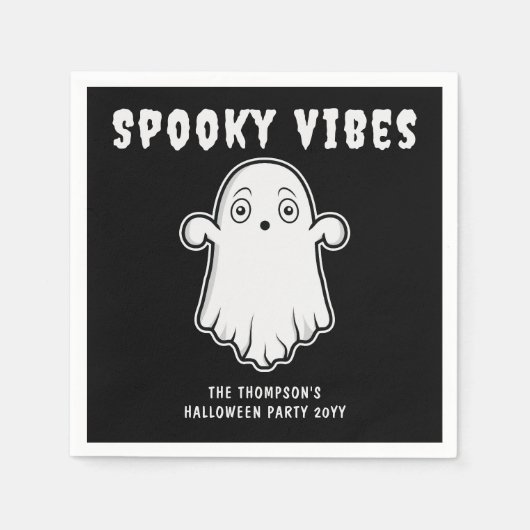 不気味な雰囲気の幽霊 ハロウィン モノクロ スタンダードカクテルナプキン (正面)