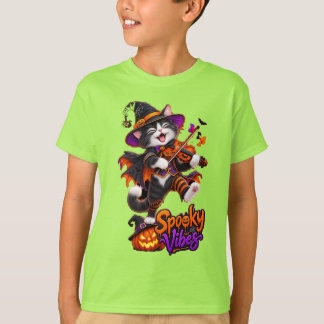不気味な雰囲気の魔女猫バイオリン Tシャツ