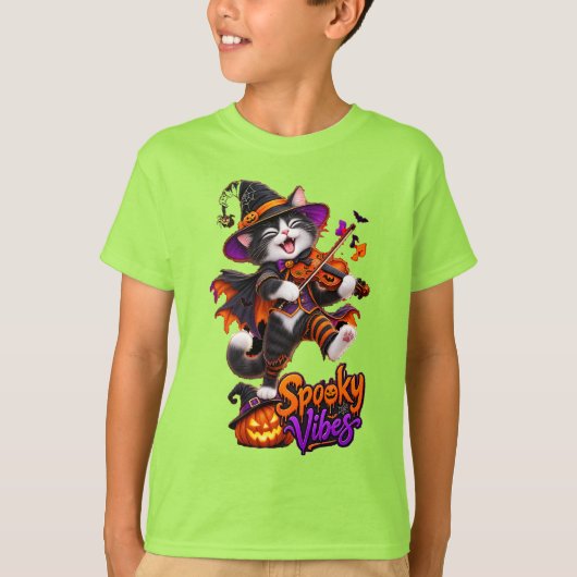 不気味な雰囲気の魔女猫バイオリン Tシャツ (正面)