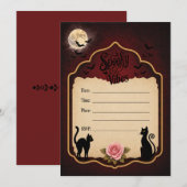 不気味な雰囲気 ゴシック 黒猫 ハロウィン 招待状 (正面/裏面)