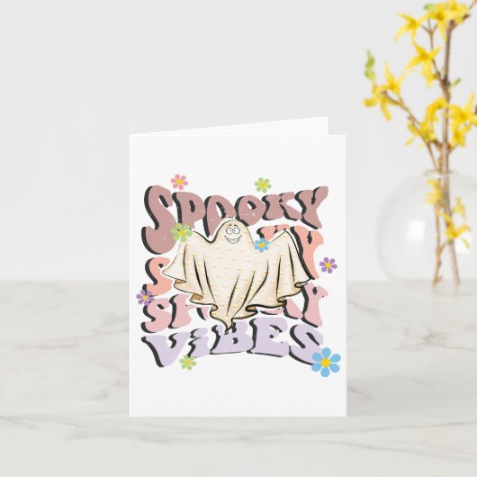 不気味な雰囲気 レトロ ハロウィン カード (黄色い花)