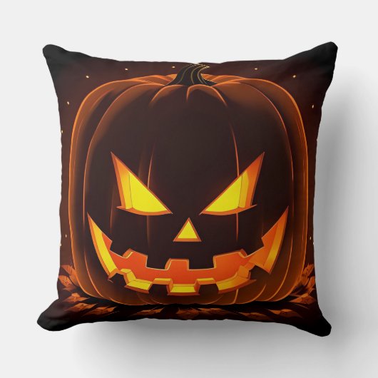 不気味な顔を持つハロウィンジャック – O' – ランタン クッション (正面)