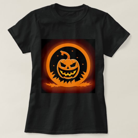不気味な顔を持つハロウィンジャック – O' – ランタン Tシャツ (デザイン正面)