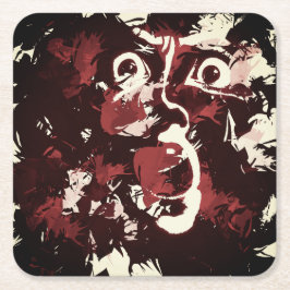 不気味な顔ネックタイ スクエアペーパーコースター