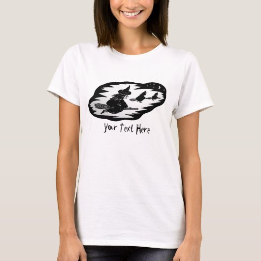 不気味な飛んでいる怖い黒い魔女のブロムスティック Tシャツ (正面)