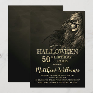 不気味な髪のスカルハロウィーン50th誕生日パーティーin 招待状