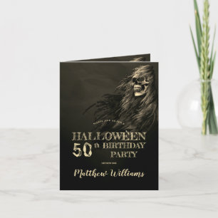 不気味な髪のスカルハロウィーン50th誕生日パーティーin 招待状