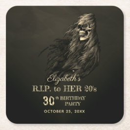 不気味な髪のスカルRIP to Her 20s Birthday Party スクエアペーパーコースター