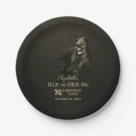 不気味な髪のスカルRIP to Her 20s Birthday Party ペーパープレート