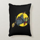 不気味な魔女が箒に乗ってハローウィンパーティ アクセントクッション (正面(垂直))