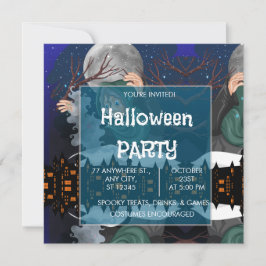 不気味な魔女とお化け屋敷のハロウィン🌙 招待状