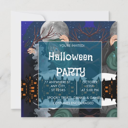 不気味な魔女とお化け屋敷のハロウィン🌙 招待状 (正面)