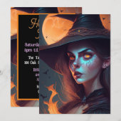 不気味な魔女と満月のハロウィンパーティー 招待状 (正面/裏面)