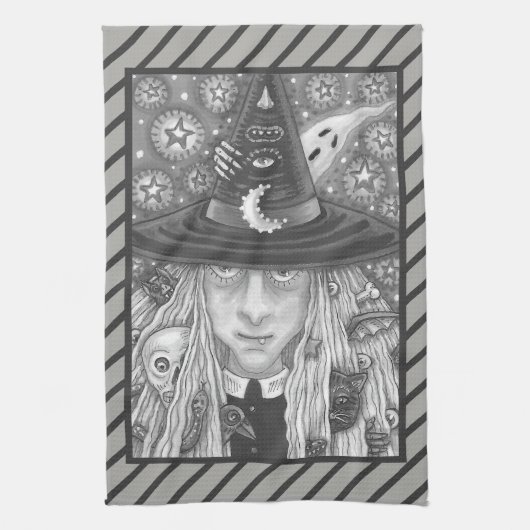 不気味な魔女悪い目ハロウィーンゴシックキッチンタオル キッチンタオル (縦)