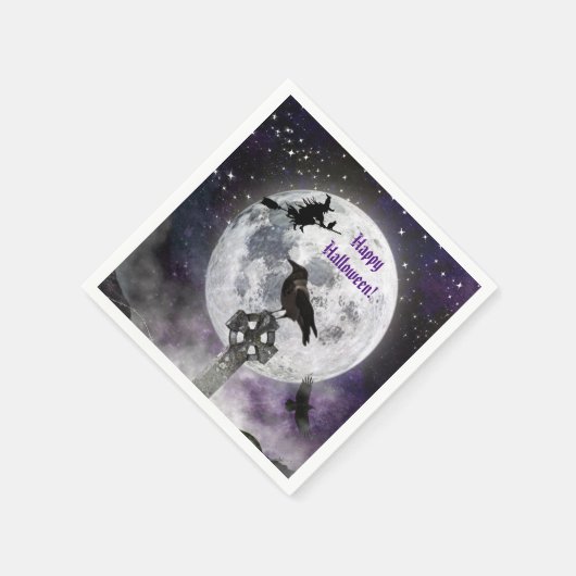 不気味な魔女&フルムーンハロウィンペーパーナプキン スタンダードカクテルナプキン (角)