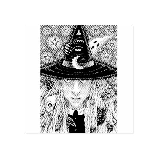 不気味な魔女、邪悪な目、スカル、こうもりゴム印 ラバースタンプ (インプリント)