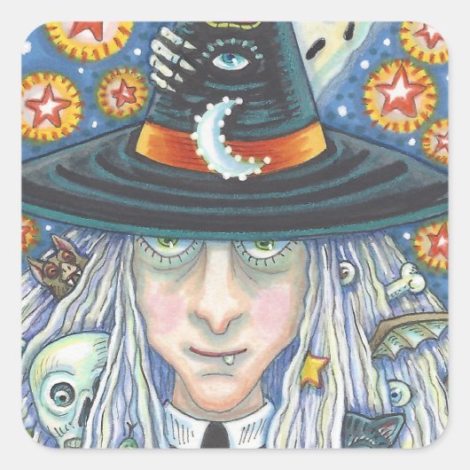 不気味な魔女、邪悪な目、スカル、吸血鬼のシール スクエアシール (正面)