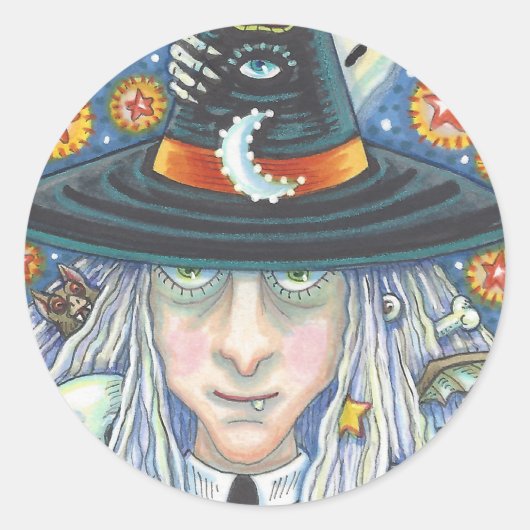 不気味な魔女、邪悪な目、スカル、吸血鬼のシール ラウンドシール (正面)