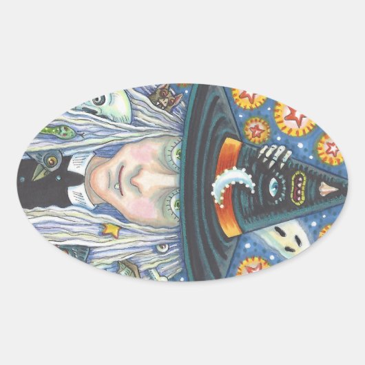 不気味な魔女、邪悪な目、スカル、吸血鬼のシール 楕円形シール (正面)
