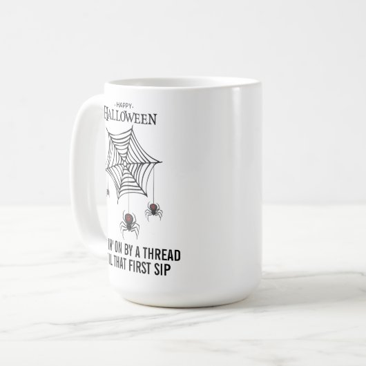 不気味な黒い未亡人のスパイダーズとくもの巣ハロウィーン コーヒーマグカップ (正面左)