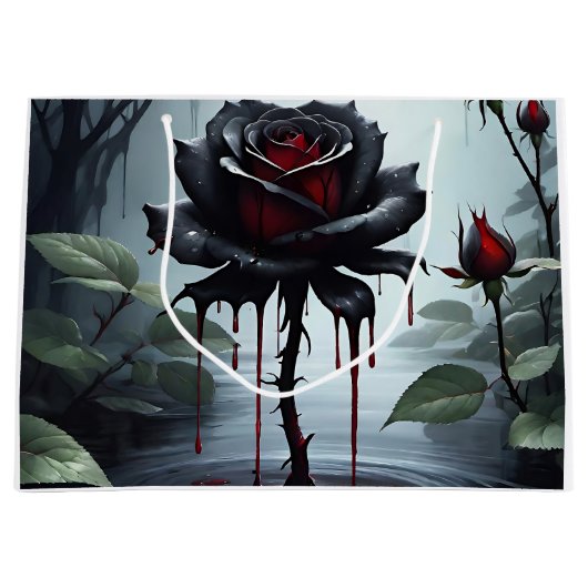 不気味な黒い薔薇 黒白 ラージペーパーバッグ (正面)