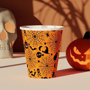 不気味な黒とオレンジのハロウィン誕生日パーティー 紙コップ