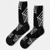 不気味な黒と白のクモの巣のパターン ハロウィン ソックス (左)