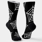 不気味な黒と白のクモの巣のパターン ハロウィン ソックス (傾斜あり)