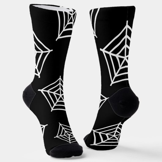 不気味な黒と白のクモの巣のパターン ハロウィン ソックス (傾斜あり)