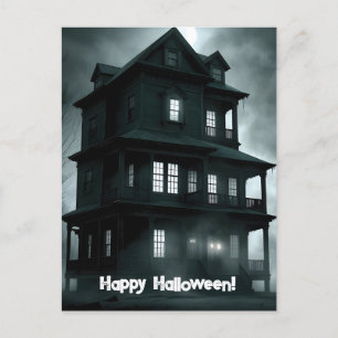 不気味な黒と白のハウス幽霊のよく出るハロウィーン ポストカード