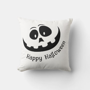 不気味な黒と白のハッピー・ハロウィン クッション