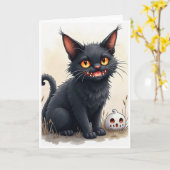 不気味な黒猫カード カード (黄色い花)