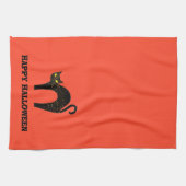 不気味な黒猫ハロウィーン キッチンタオル (横)