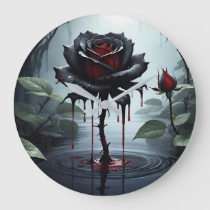 不気味な黒薔薇 ラージ壁時計