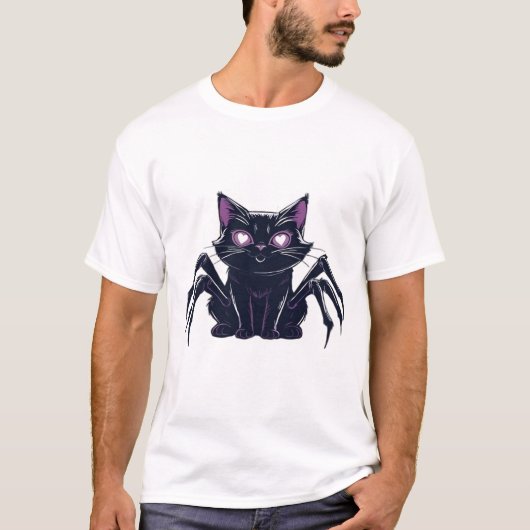 不気味にかわいい猫 クモの足とハートの目 クラシック Tシャツ (正面)