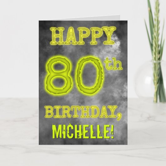 不気味に光るオーラのロゴ 「おめでとう!80歳の誕生日」 カード (正面)