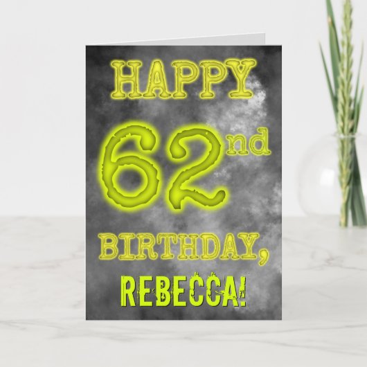 不気味に光るオーラのロゴ 「ハッピー62歳の誕生日」 カード (正面)