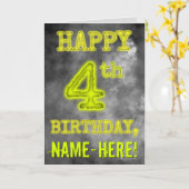 不気味に光るオーラの演出 「ハッピー４歳の誕生日」 カード (黄色い花)