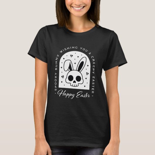 不気味に幸せなイースターのうさぎのドクロ ゴシックな美学 Tシャツ (正面)